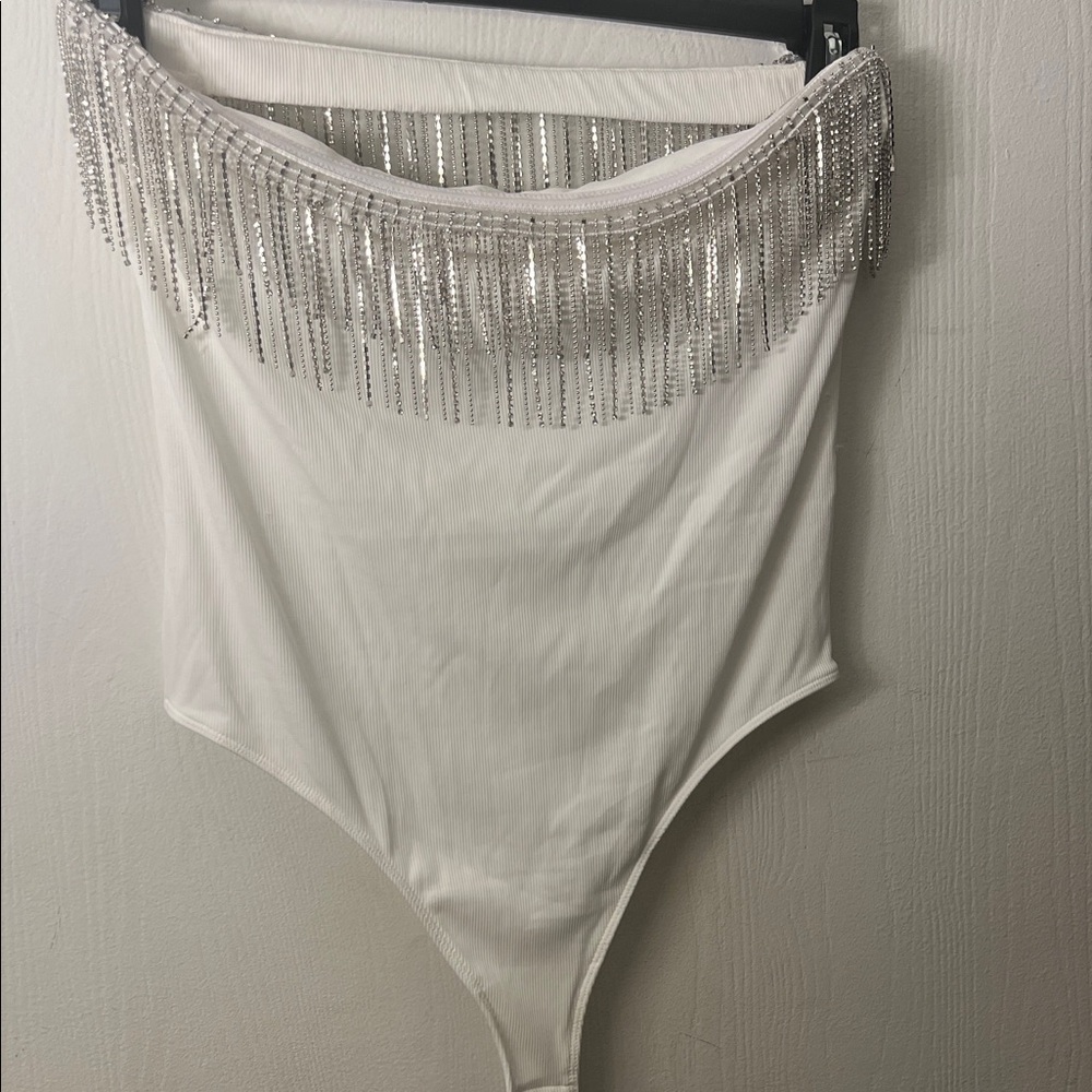 Intimately by Free People//  White Bodysuit with Silver Fringe //  👰🏻‍♀️